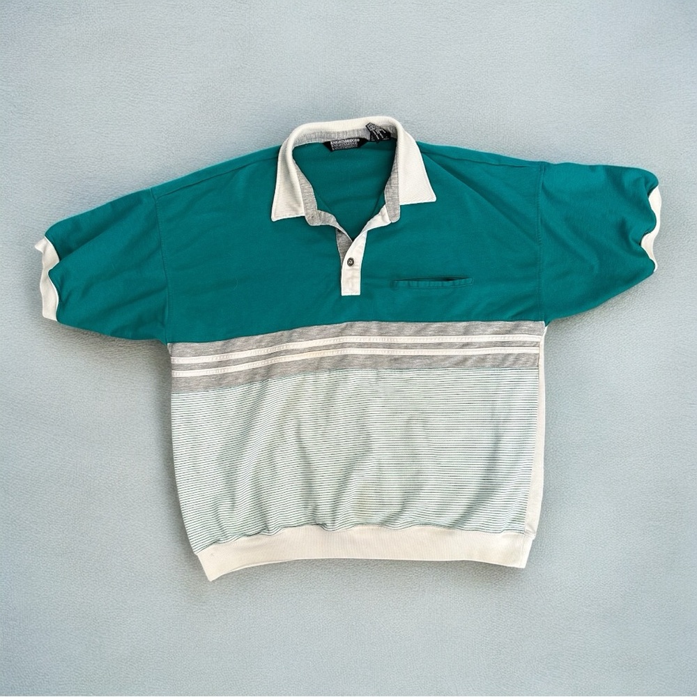 Teal and Gray Striped Nightsbridge Polo Style Shirt